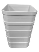 A stack of five white wall liners for cat flaps on a clear background