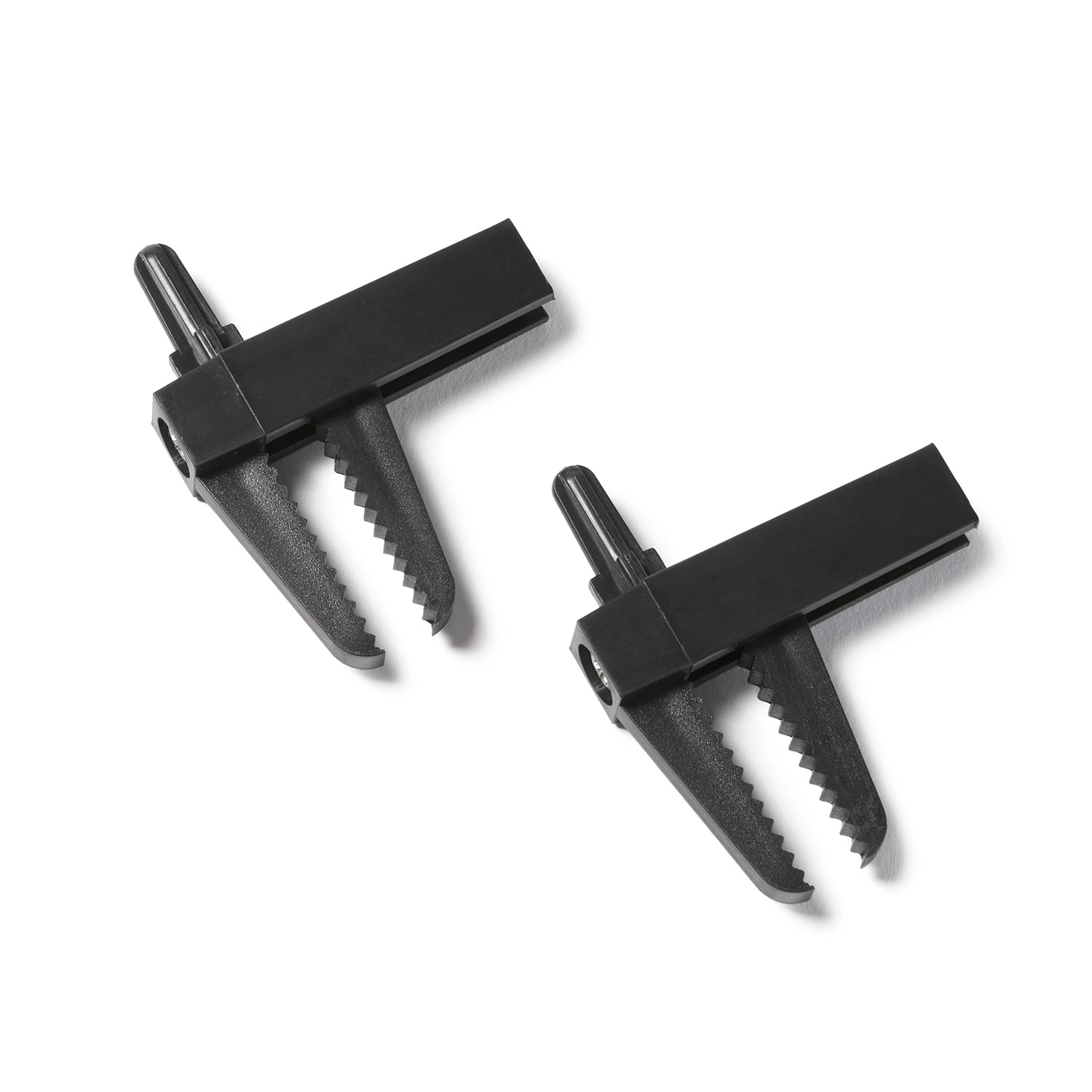 A pair of black plastic clamps that can be used to attach the feeder to the aquarium glass.