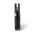 A side view of the grey cat door which is self lining up to one and a a quarter inches thick  which is suitable for installation in to glass panels.
