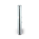 A side on view of the white cat flap which can be installed in to glass doors