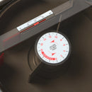 A dark coloured fish feeder specifically designed for use with ponds and pond fish, with an analogue display and food control panel on a dark background