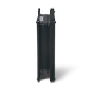 A side view of the grey-framed cat door which is self-lining up to two inches thick and is suitable for installation in to a wide variety of door types and walls, on a white background