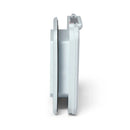 A side view of the white electromagnetic cat flap that is self lining up to two inches and can be programmed for up to nine cats, on a white background