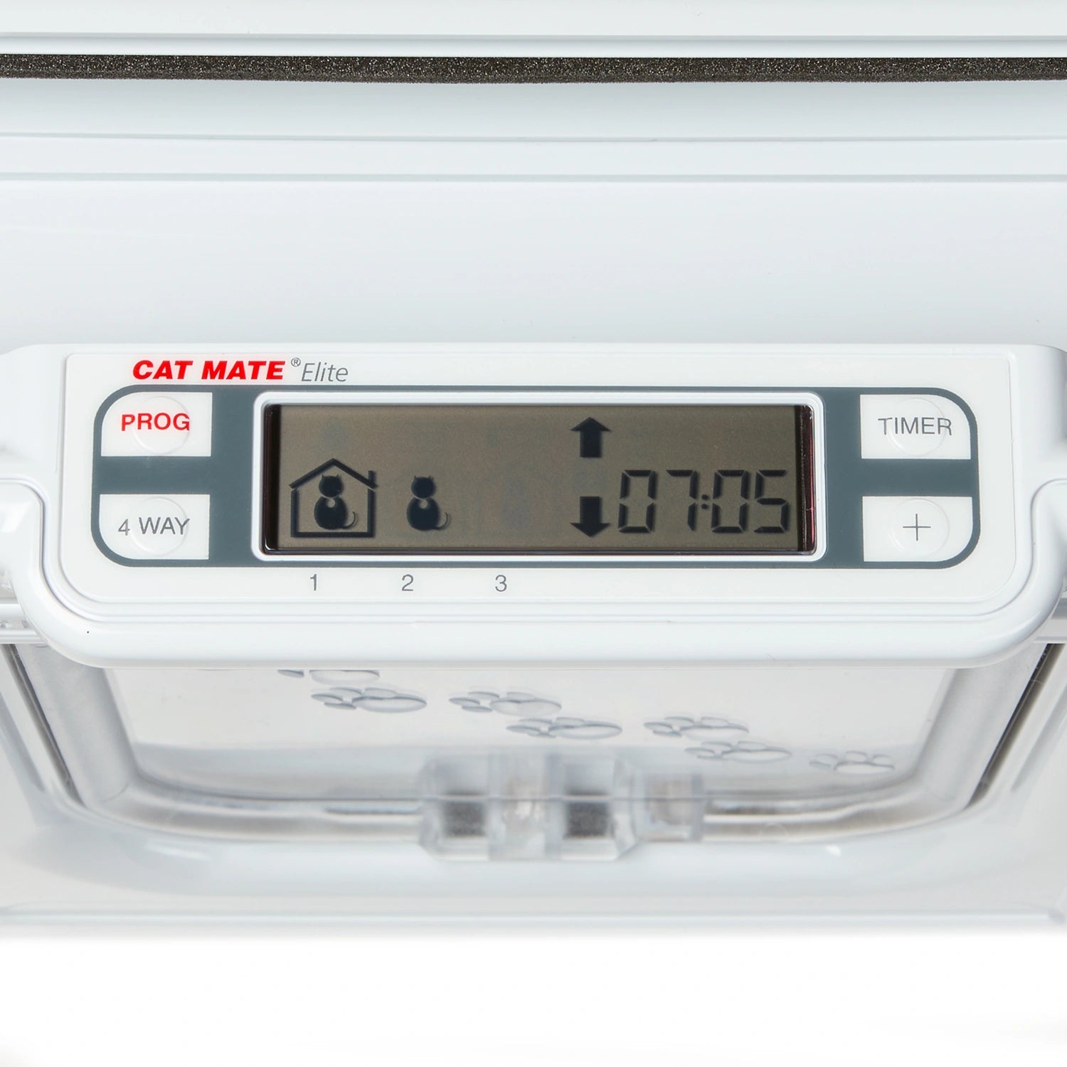 Cat Mate Elite microchip with digital display on a white background