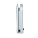 A side on view of the white cat flap which is self lining up to two inches thick and is suitable for installation in to a variety of door and wall types.