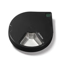 A dark grey pet feeder with the capacity for five meals, and is suitable for all cat breeds and small dogs, on a white background