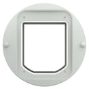 A front view of the cat flap surrounded by the attached adapter kit