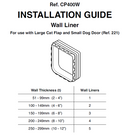 An infographic showing the installation guide for the cat flap wall liner with black text on a white background