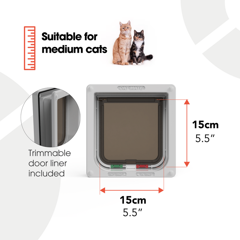 4-Way-Locking Cat Flap with Door Liner to 50mm (2 inches) – White (235W)