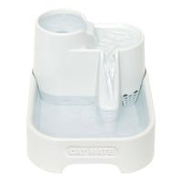 A white Cat Mate three-level pet fountain specifically designed for cats, but is also suitable for small dogs