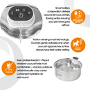 Pet water fountain with features highlighted on a white background