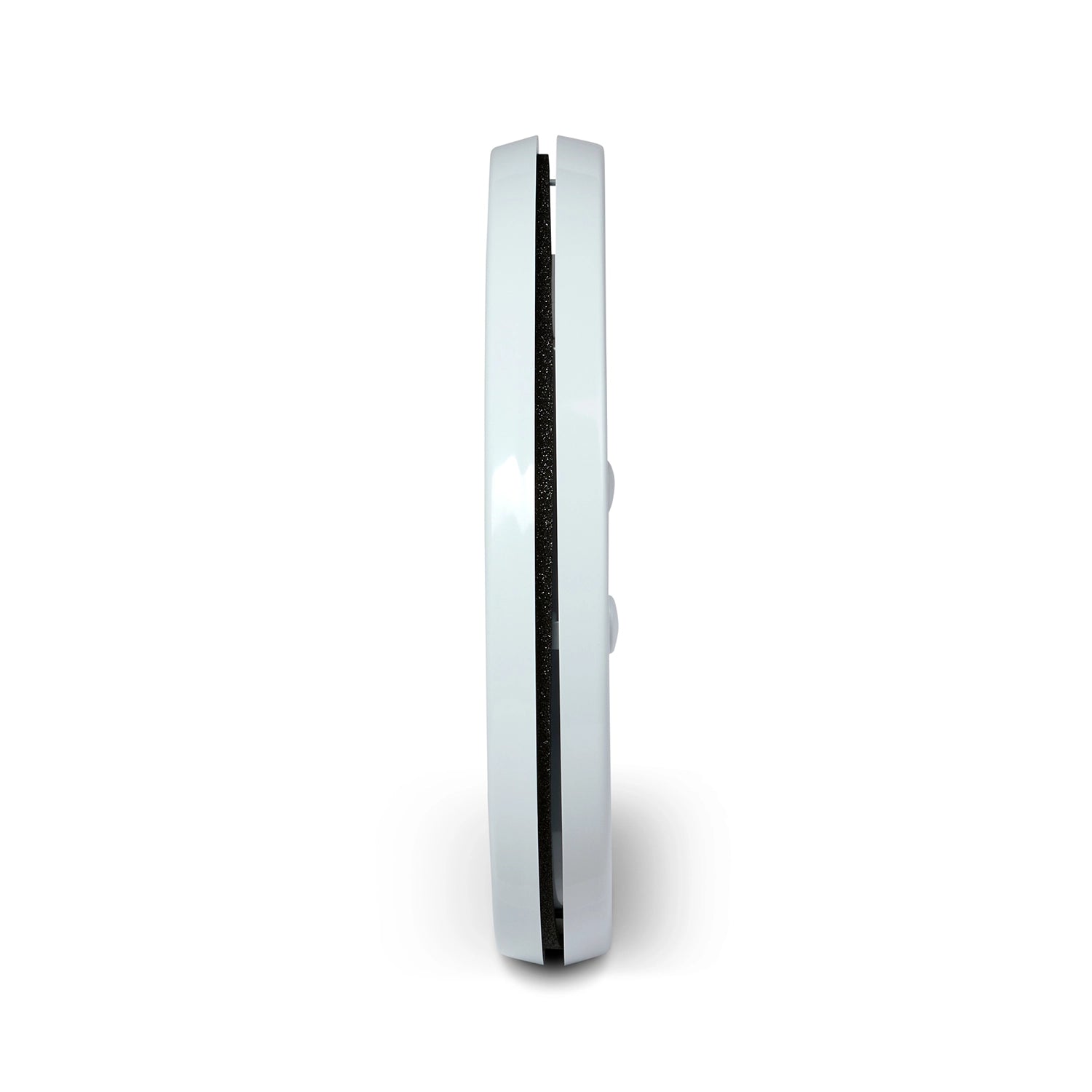 A side on view of the white cat flap which can be installed in to glass doors 