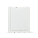 A white Dog Mate medium dog door with the two way locking security panel in position to keep pets from entering or exiting through the flap, on a white background 