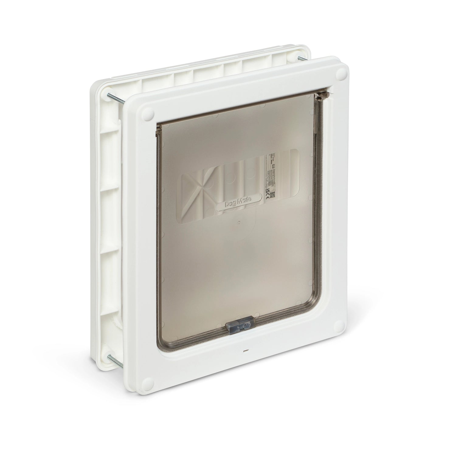 A front angled view of the medium dog door by Dog Mate, which can be installed in to a variety of door types such as UPVC, wood and metal (except glass) as well as a wall, on a white background 