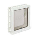 Pet door with a clear flap on a white background