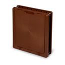 An angled view of the back side of the large pet door in brown on a white background