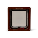 Pet door with a clear flap for average size cats, with two way locks and is self lining to two inches so can be installed on most doors (except glass) or a wall,  on a white background