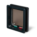 A view of the back of the cat door in grey which has a magnetic closure and draught-proof and weather-proof brush sealed flap