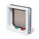 Pet door with a transparent flap on a white background
