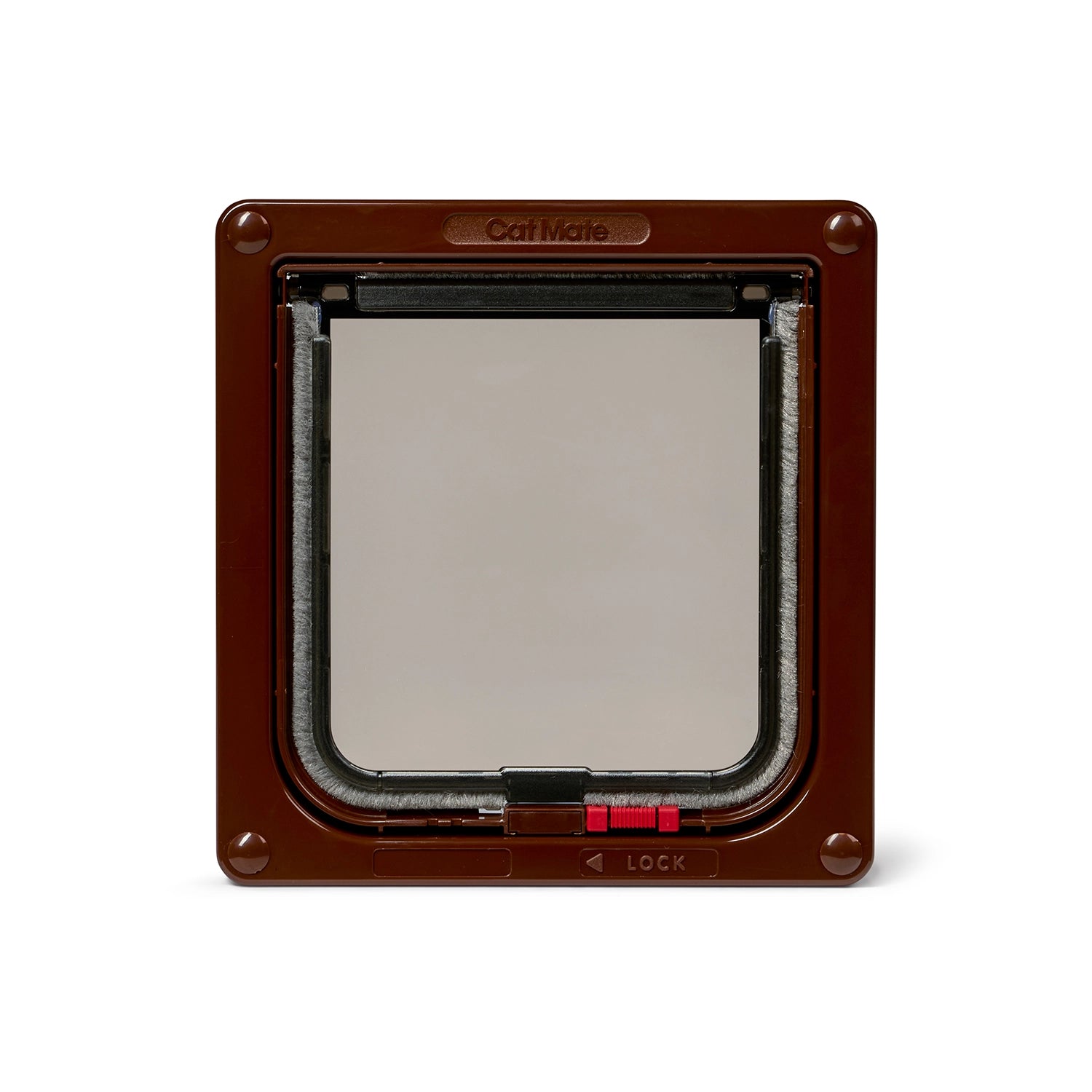 Cat Mate pet door in brown suitable for average size cats with a clear flap and two-way manual locking system on a white background