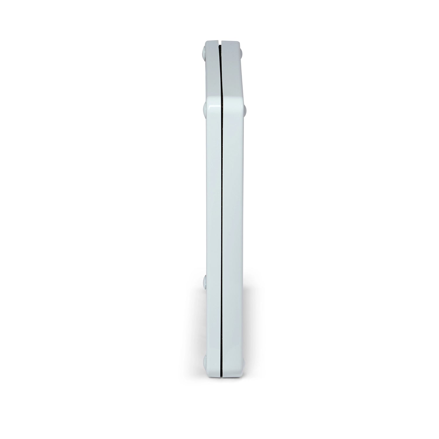 A side view of the white 2-way lockable cat flap which is self lining up to half an inch and is suitable for both internal and external doors