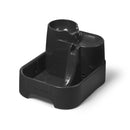 An empty dark grey pet water drinking fountain on a white background 