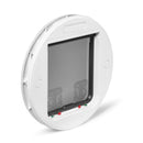 A side-angled view of the Cate Mate glass-fitting cat flap which has a circular shape, and a rain-proof seal 