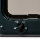 A close up view of the locking mechanism and dial which shows the icons for the corresponding locking option of 'out only', 'in only, 'locked' and 'unlocked'. 
