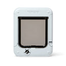 Cat Mate pet door in white suitable for small to average size cats with a four way rotary lock on it, on a white background