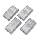 A set of four replacement 3 stage filters in grey plastic cases which are  compatible with Cat Mate pet fountains 