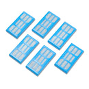 Six blue rectangular replacement filters for Cat Mate and Dog Mate pet fountains with a white interior on a white background