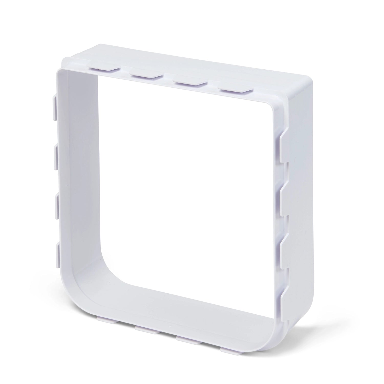 A white plastic wall liner suitable for installing certain cat flaps in to a wall or deep door 