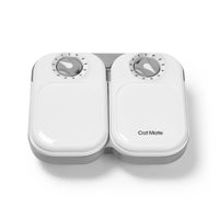 White two meal automatic pet feeder suitable for wet or dry pet food with 'Cat Mate' branding on a white background