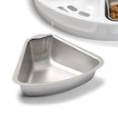 Stainless steel pet food bowl insert on a white background