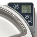 Digital control panel of the automatic five meal pet feeder with time display and buttons.