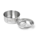 Stainless steel bowl and lid of pet fountain on a white background