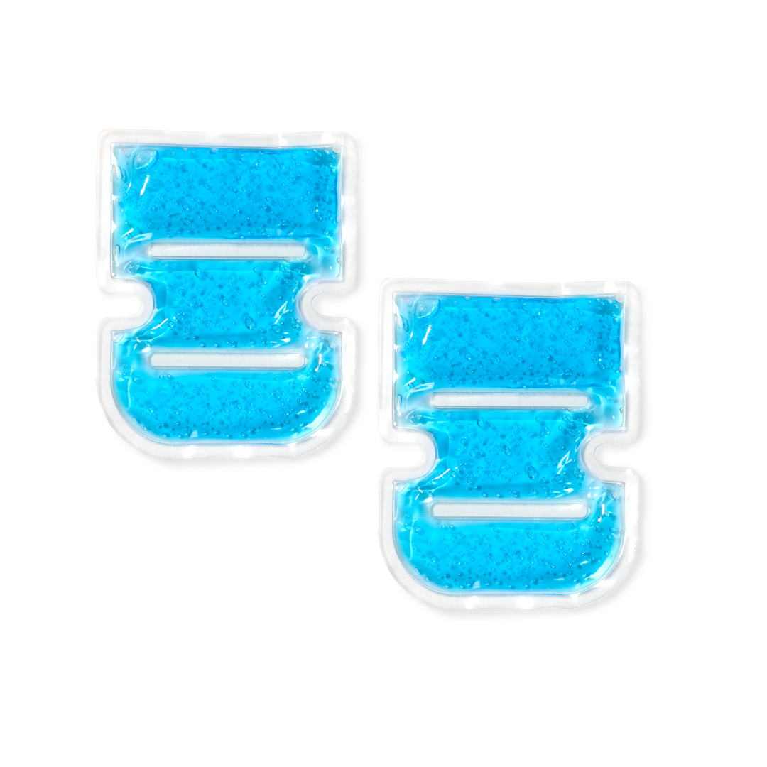 A set of two spare reusable  gel-filled ice packs for the Cat Mate 1-bowl feeder on a white background. 