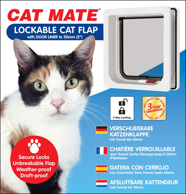Lockable Cat Flap with Door Liner to 50mm White (2 inches) (234W)