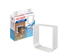 A single white Cat Mate wall liner in front of a packaging box for the product, on a clear background 